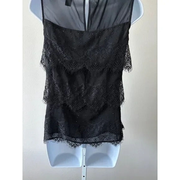 WHBM Top 10 Black Lace Mesh Beaded Sleeveless Whimsigoth Dark Fairycore Romantic - Picture 11 of 13
